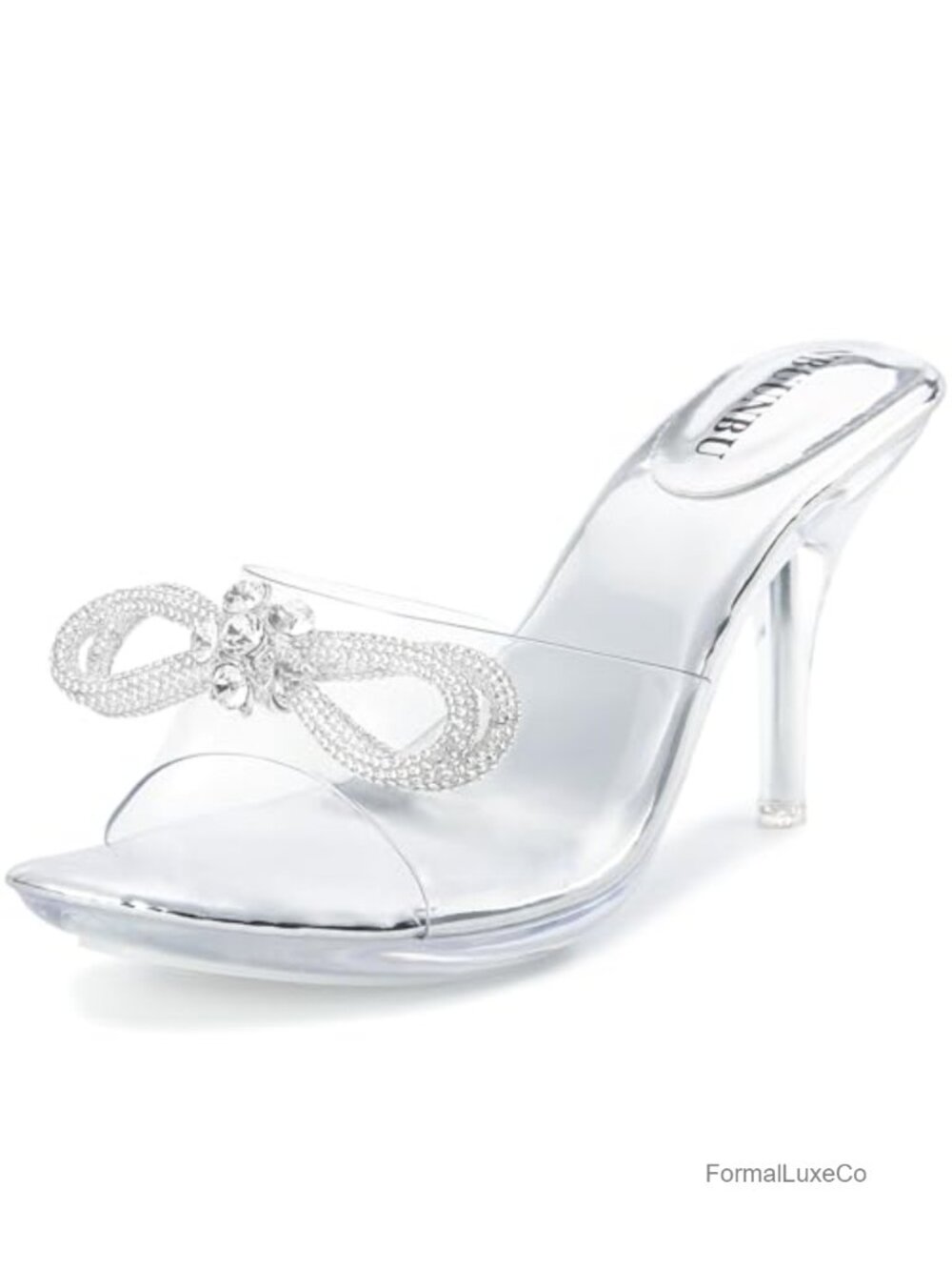 Clear Heels With Rhinestone Bow Strappy Sandals Platform Stiletto Wedding Shoes